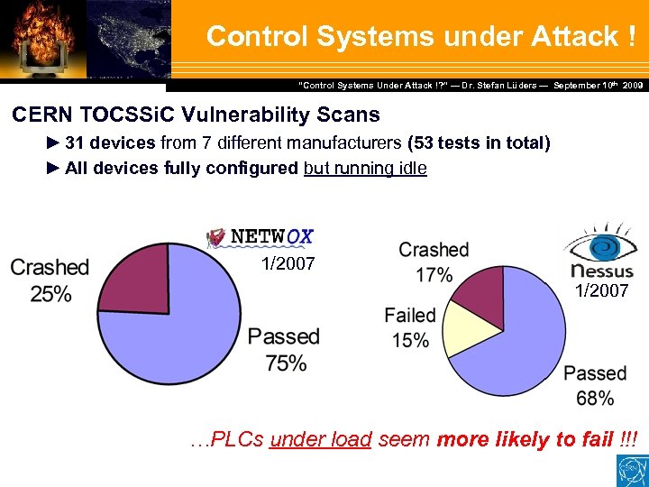 Control Systems under Attack ! Dr. Stefan Lüders — September Februar 2007 “Control Systems