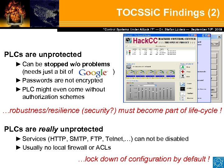 TOCSSi. C Findings (2) Dr. Stefan Lüders — September Februar 2007 “Control Systems Under