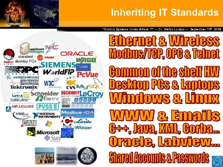 Inheriting IT Standards Dr. Stefan Lüders — September Februar 2007 “Control Systems Under Attack