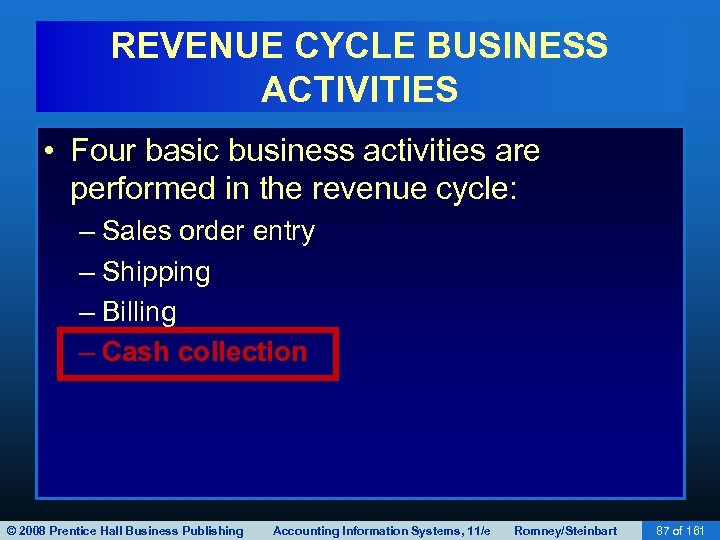 REVENUE CYCLE BUSINESS ACTIVITIES • Four basic business activities are performed in the revenue