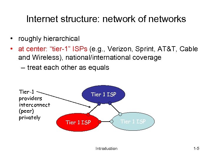 Internet structure: network of networks • roughly hierarchical • at center: “tier-1” ISPs (e.