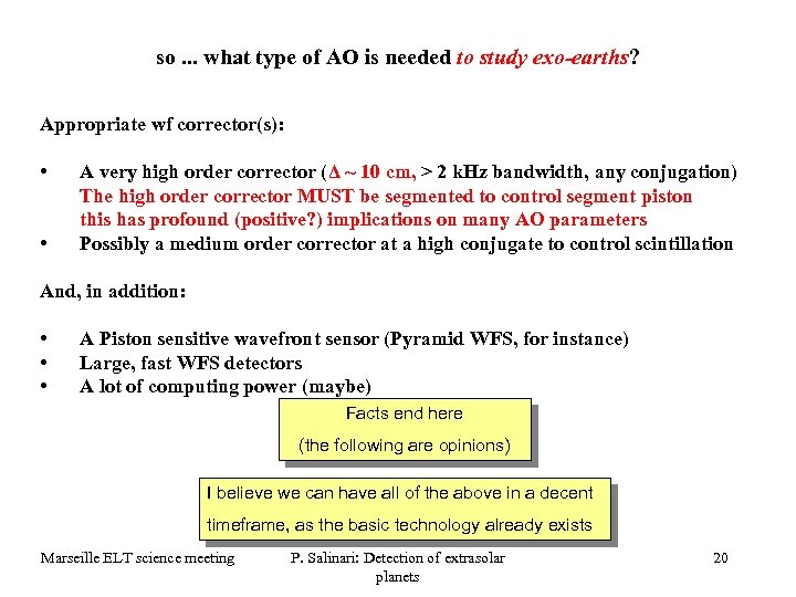 so. . . what type of AO is needed to study exo-earths? Appropriate wf