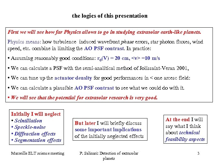 the logics of this presentation First we will see how far Physics allows to