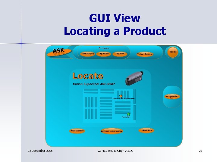 GUI View Locating a Product 12 December 2005 CS 410 Red Group - A.