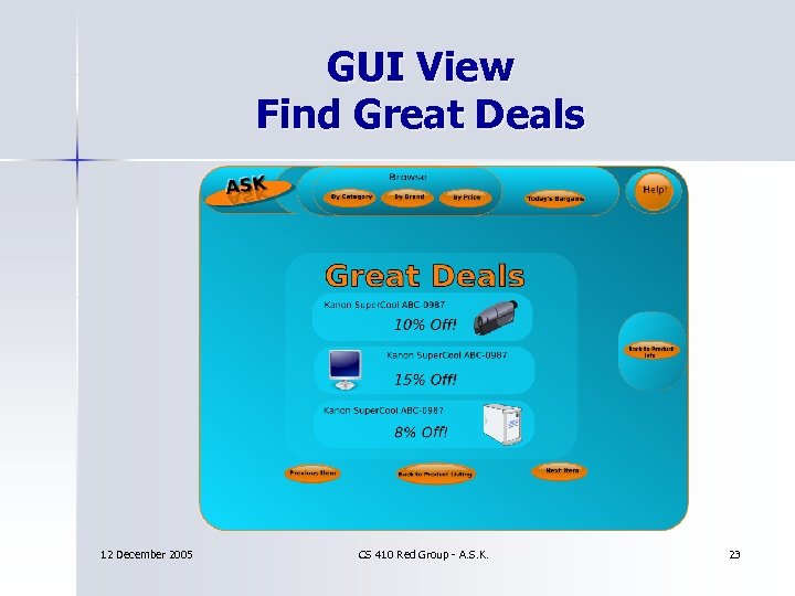 GUI View Find Great Deals 12 December 2005 CS 410 Red Group - A.