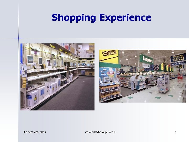 Shopping Experience 12 December 2005 CS 410 Red Group - A. S. K. 5