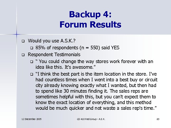 Backup 4: Forum Results q q Would you use A. S. K. ? q