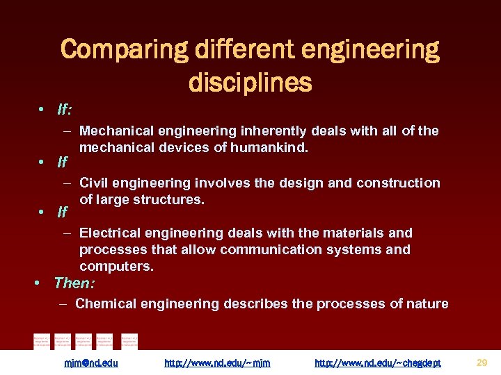 Comparing different engineering disciplines • If: – Mechanical engineering inherently deals with all of