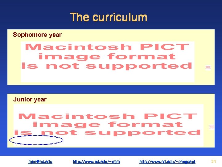 The curriculum Sophomore year Junior year mjm@nd. edu http: //www. nd. edu/~mjm http: //www.