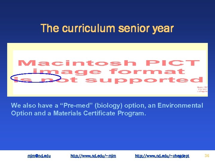 The curriculum senior year We also have a “Pre-med” (biology) option, an Environmental Option