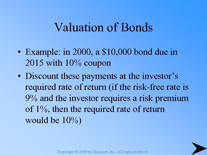 Valuation of Bonds • Example: in 2000, a $10, 000 bond due in 2015