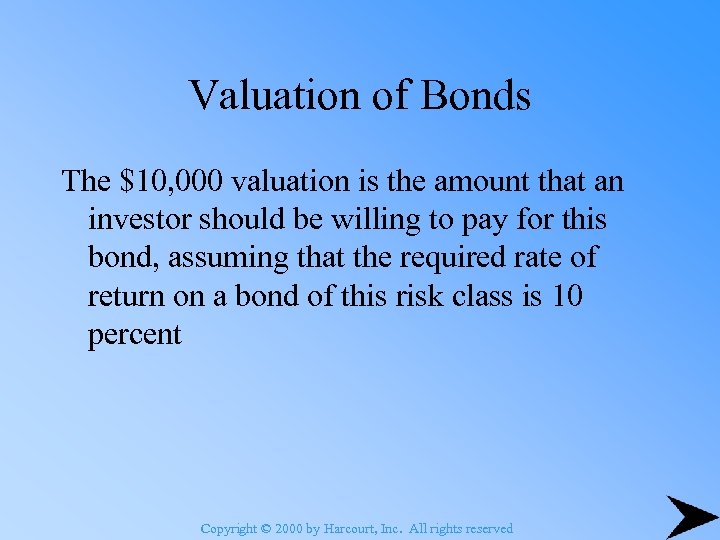 Valuation of Bonds The $10, 000 valuation is the amount that an investor should