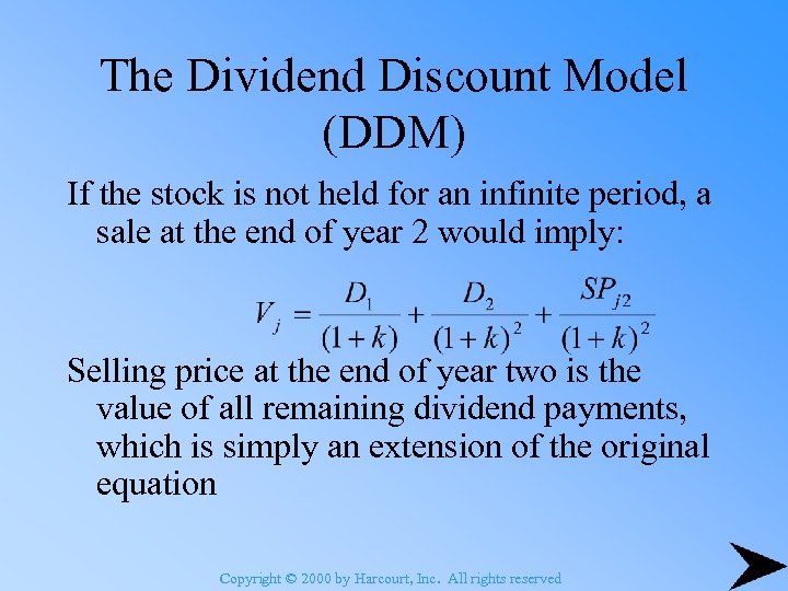 The Dividend Discount Model (DDM) If the stock is not held for an infinite