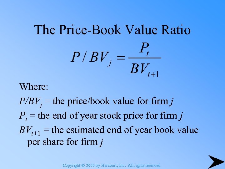 The Price-Book Value Ratio Where: P/BVj = the price/book value for firm j Pt