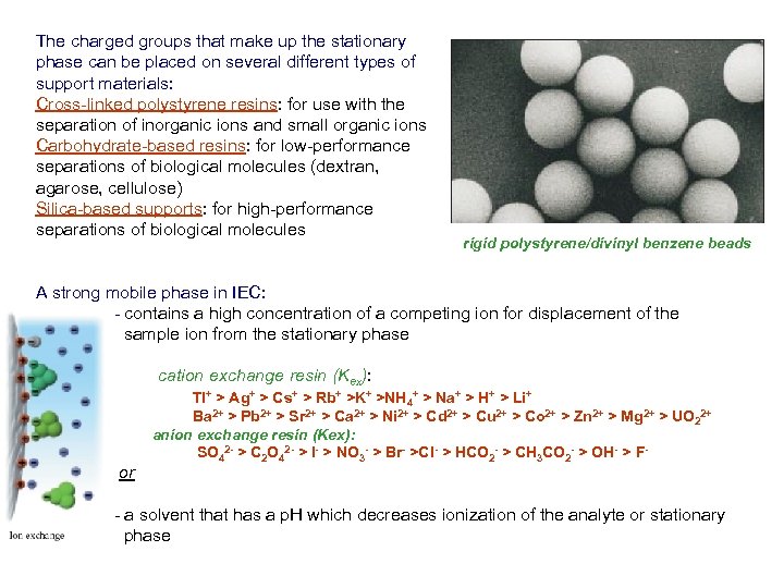The charged groups that make up the stationary phase can be placed on several