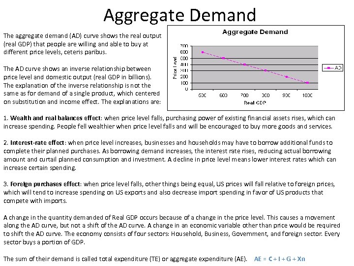 Aggregate Demand The aggregate demand (AD) curve shows the real output (real GDP) that