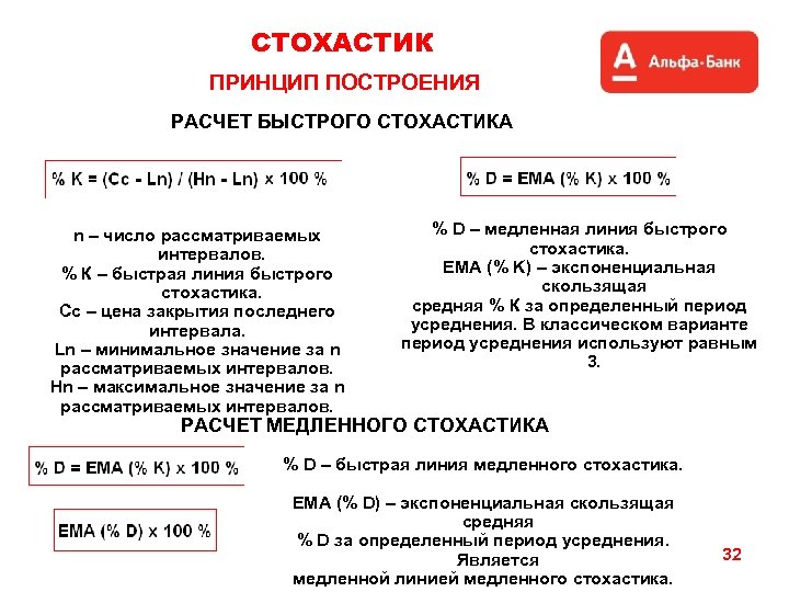 СТОХАСТИК ПРИНЦИП ПОСТРОЕНИЯ РАСЧЕТ БЫСТРОГО СТОХАСТИКА n – число рассматриваемых интервалов. % К –
