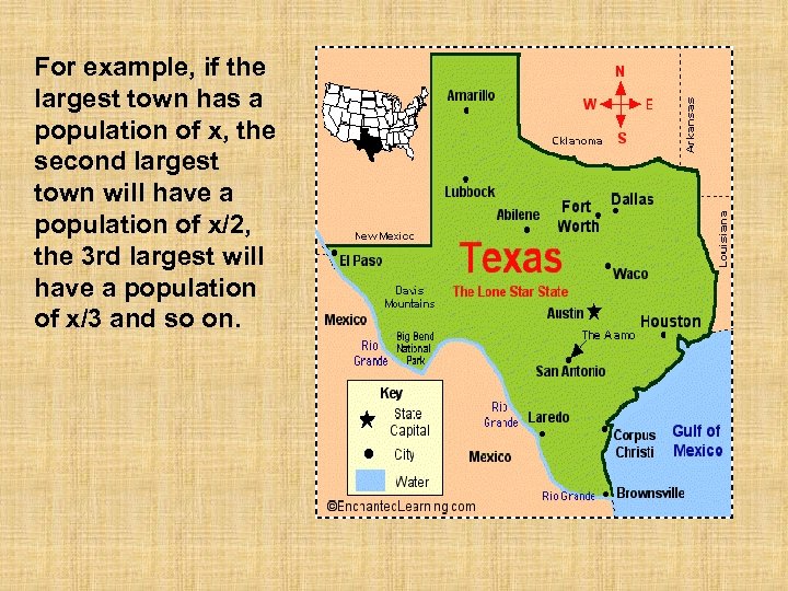 For example, if the largest town has a population of x, the second largest