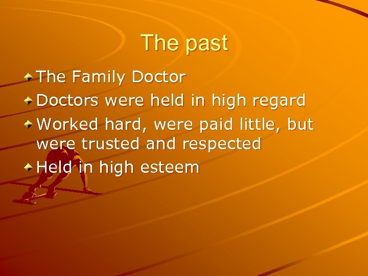 The past The Family Doctors were held in high regard Worked hard, were paid