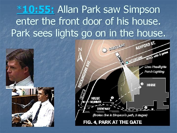 *10: 55: Allan Park saw Simpson enter the front door of his house. Park