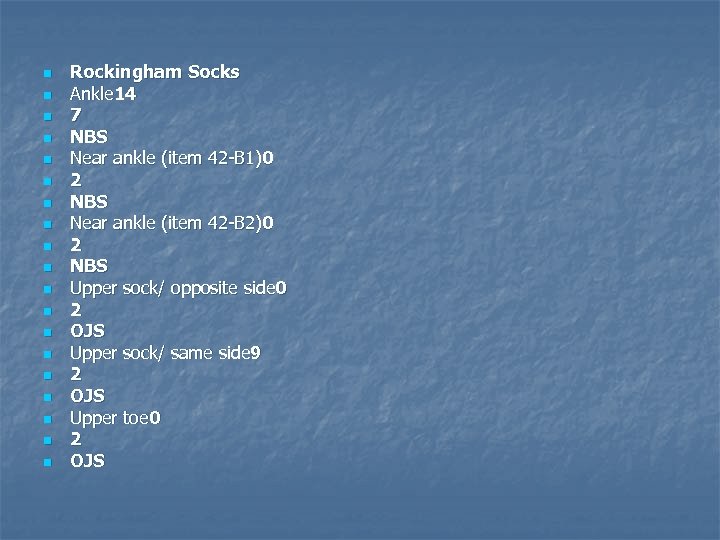 n n n n n Rockingham Socks Ankle 14 7 NBS Near ankle (item