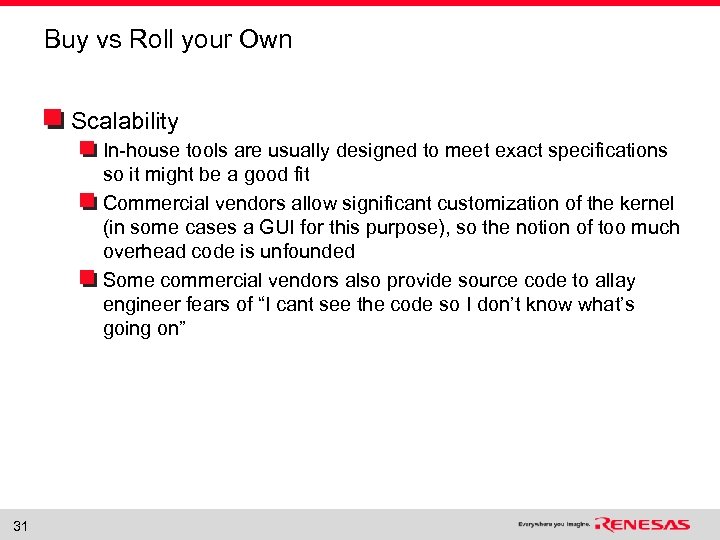Buy vs Roll your Own Scalability In-house tools are usually designed to meet exact