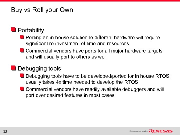 Buy vs Roll your Own Portability Porting an in-house solution to different hardware will