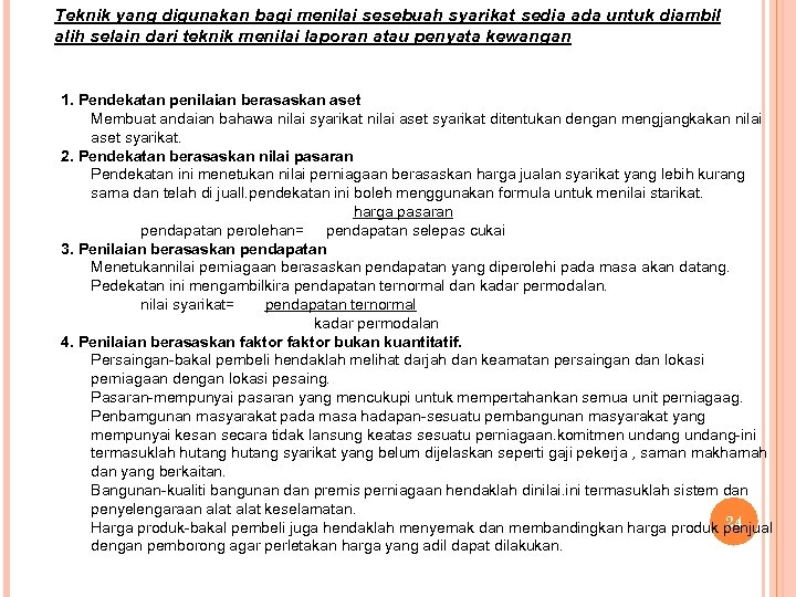 Teknik yang digunakan bagi menilai sesebuah syarikat sedia ada untuk diambil alih selain dari