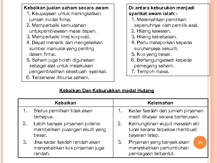 Kebaikan jualan saham secara awam 1. Keupayaan untuk meningkatkan jumlah modal firma. 2. Memperbaiki