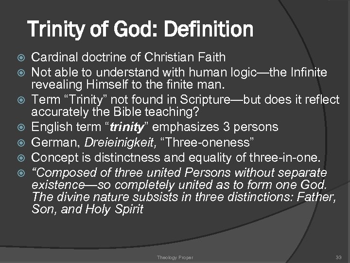 Trinity of God: Definition Cardinal doctrine of Christian Faith Not able to understand with