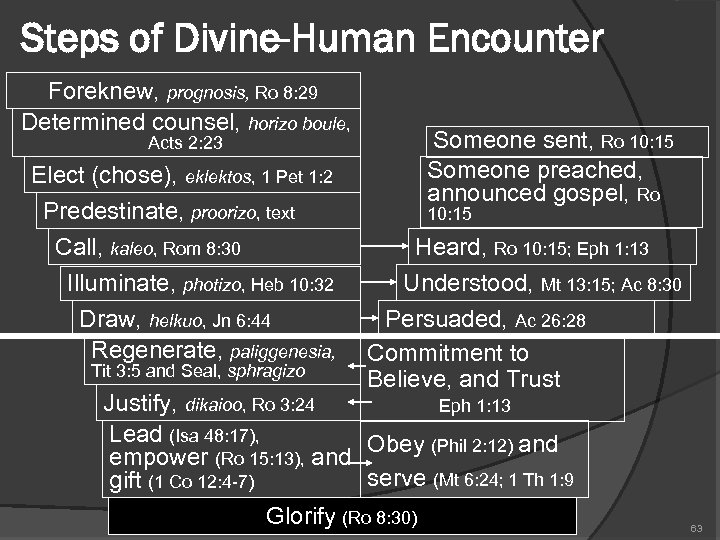 Steps of Divine-Human Encounter Foreknew, prognosis, Ro 8: 29 Determined counsel, horizo boule, Acts