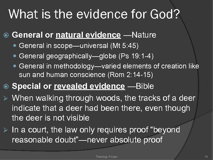 What is the evidence for God? General or natural evidence —Nature General in scope—universal