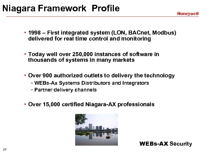 Niagara Framework Profile • 1998 – First integrated system (LON, BACnet, Modbus) delivered for