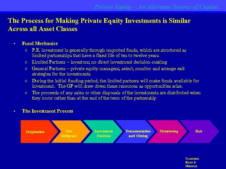 Private Equity – An Alternate Source of Capital The Process for Making Private Equity