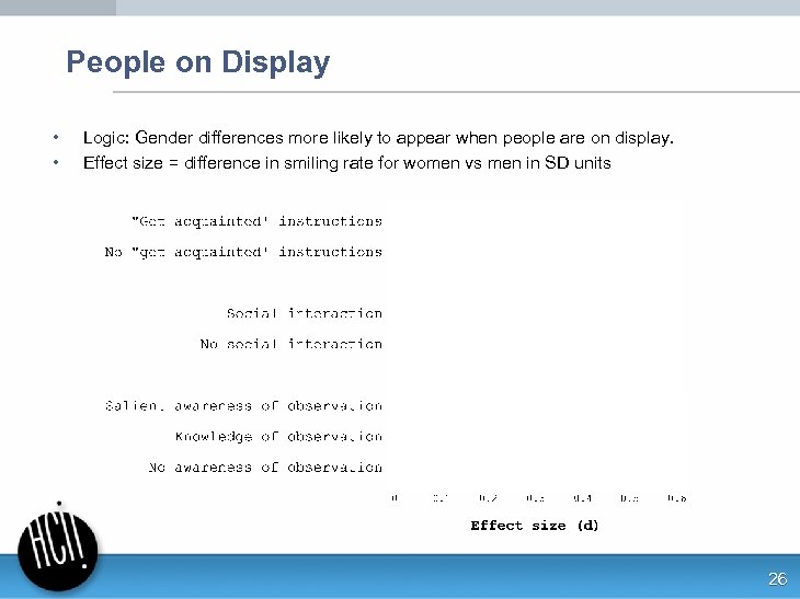 People on Display • • Logic: Gender differences more likely to appear when people
