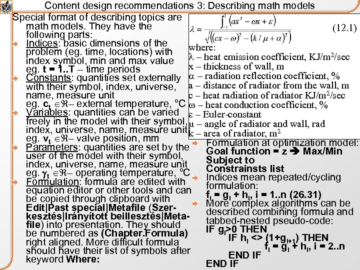 Content design recommendations 3: Describing math models Special format of describing topics are math
