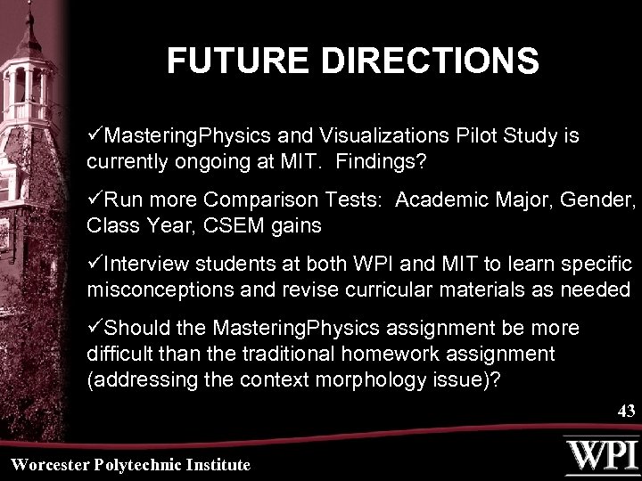 FUTURE DIRECTIONS üMastering. Physics and Visualizations Pilot Study is currently ongoing at MIT. Findings?