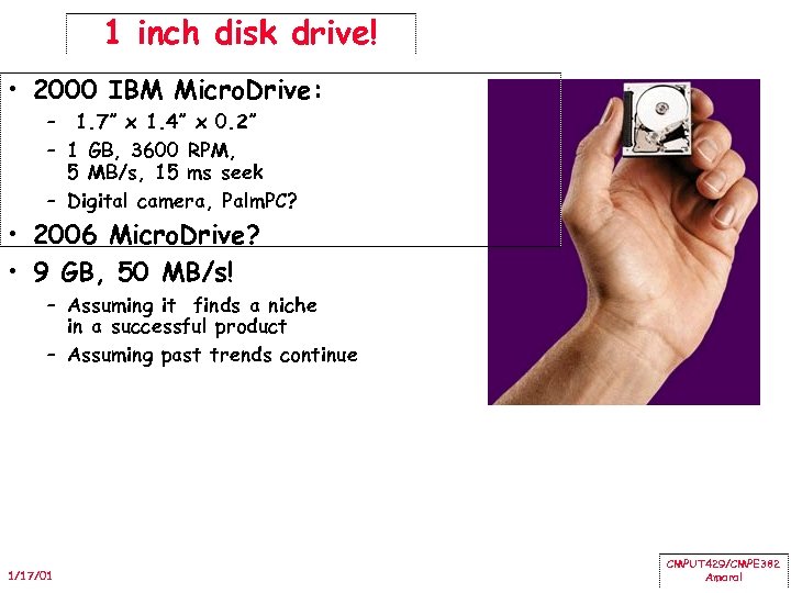 1 inch disk drive! • 2000 IBM Micro. Drive: – 1. 7” x 1.