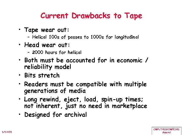 Current Drawbacks to Tape • Tape wear out: – Helical 100 s of passes