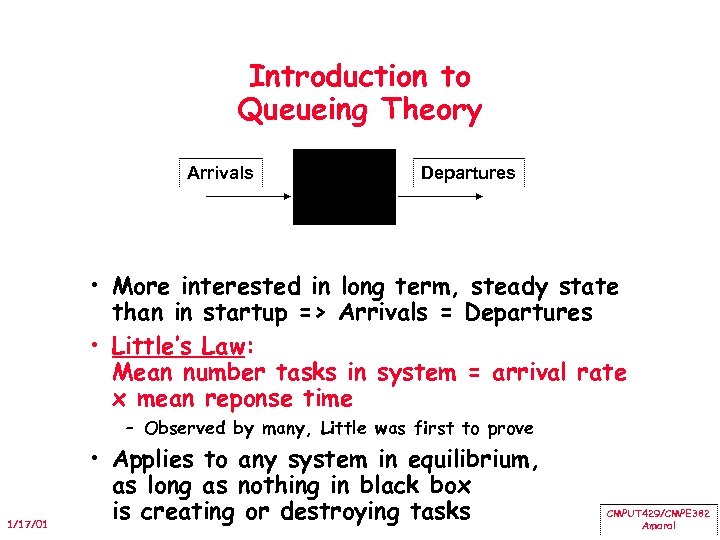 Introduction to Queueing Theory Arrivals Departures • More interested in long term, steady state