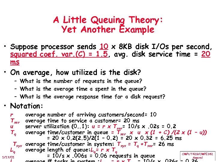 A Little Queuing Theory: Yet Another Example • Suppose processor sends 10 x 8