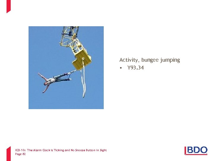 Activity, bungee jumping • Y 93. 34 ICD-10: The Alarm Clock is Ticking and