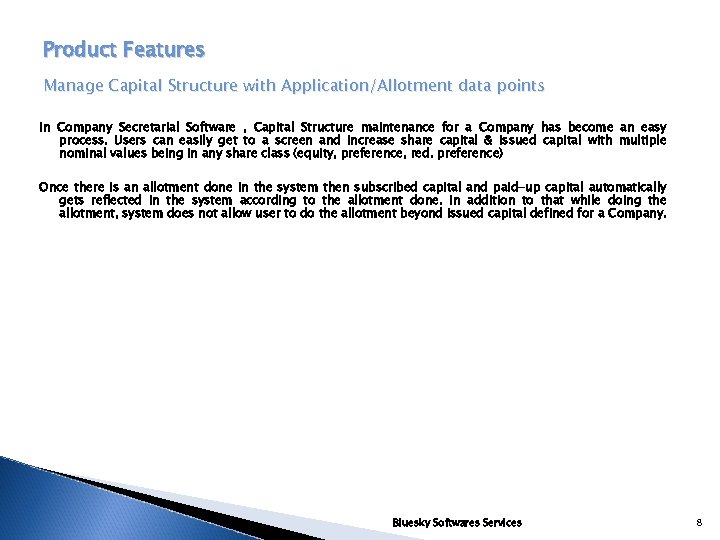 Product Features Manage Capital Structure with Application/Allotment data points In Company Secretarial Software ,