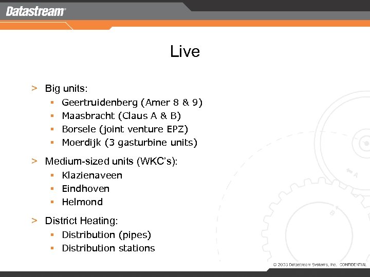 Live > Big units: § § Geertruidenberg (Amer 8 & 9) Maasbracht (Claus A