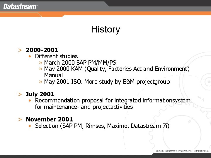 History > 2000 -2001 • Different studies » March 2000 SAP PM/MM/PS » May