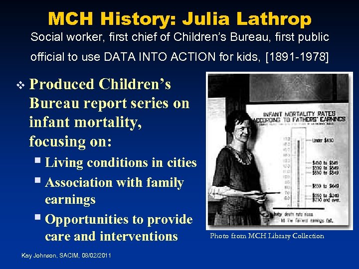 MCH History: Julia Lathrop Social worker, first chief of Children’s Bureau, first public official