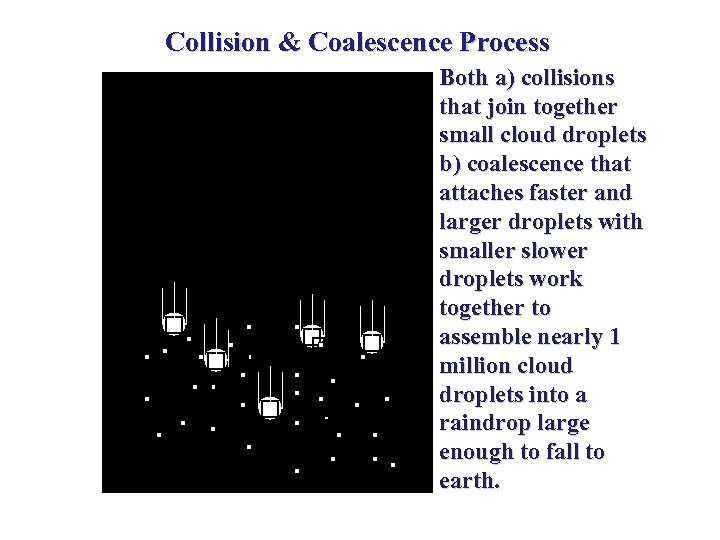 Collision & Coalescence Process Both a) collisions that join together small cloud droplets b)