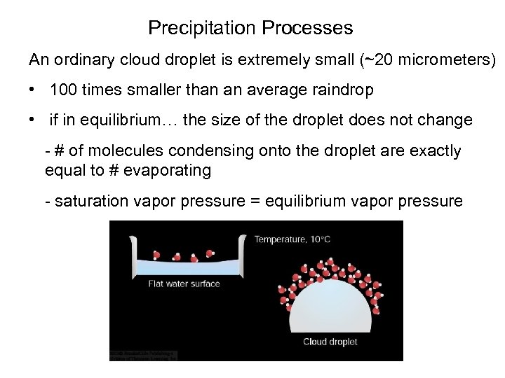 Precipitation Processes An ordinary cloud droplet is extremely small (~20 micrometers) • 100 times