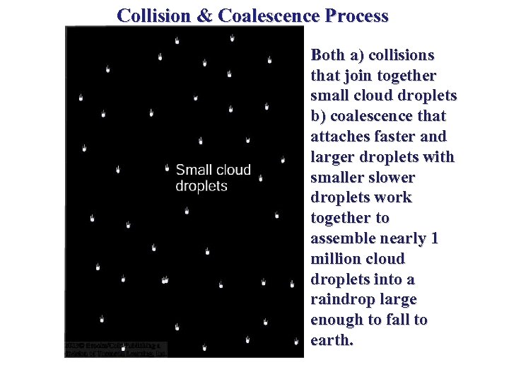 Collision & Coalescence Process Both a) collisions that join together small cloud droplets b)