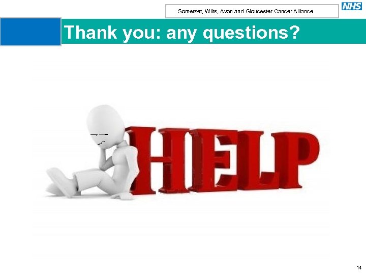 Somerset, Wilts, Avon and Gloucester Cancer Alliance Thank you: any questions? 14 